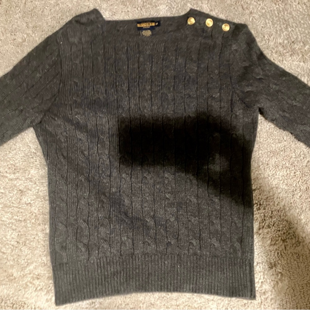 Rugby Ralph Lauren Gray Sweater with Gold Buttons